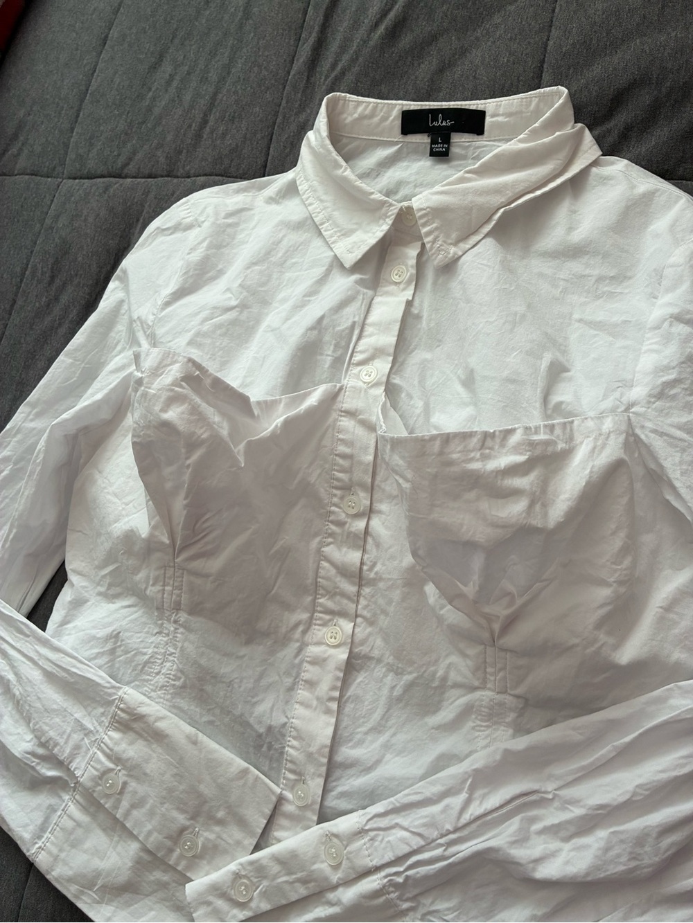 Lulu's White Cropped Collard Corset Button-Up Dress Shirt